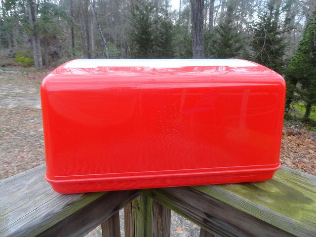 VTG 1950s MID Century Modern Plastic LUSTRO WARE RED BREAD BOX Retro 