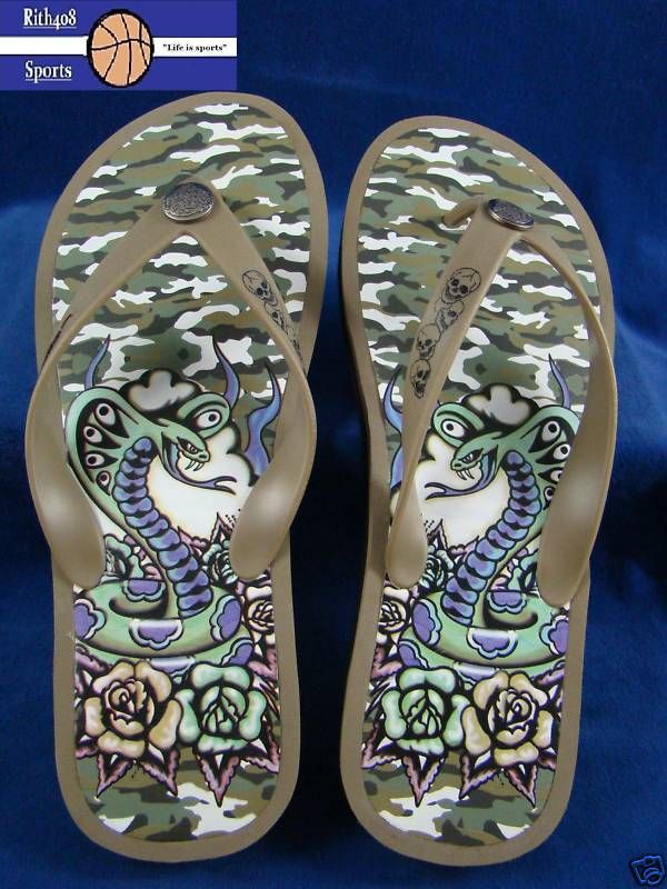 kk ED HARDY FLIP FLOP SANDALS BLACK MILITARY MENS 11  