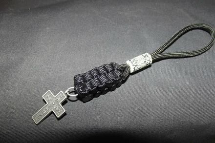 Black 550 Paracord Lanyard w/ Cross Charm     