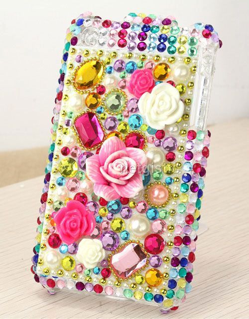 Rainbow 3D flower diamond bling full case cover shell fit apple iPhone 