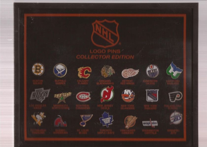 NHL HOCKEY LOGO PINS COLLECTOR EDITION 21 TEAMS FRAMED, TEAMS 1988 