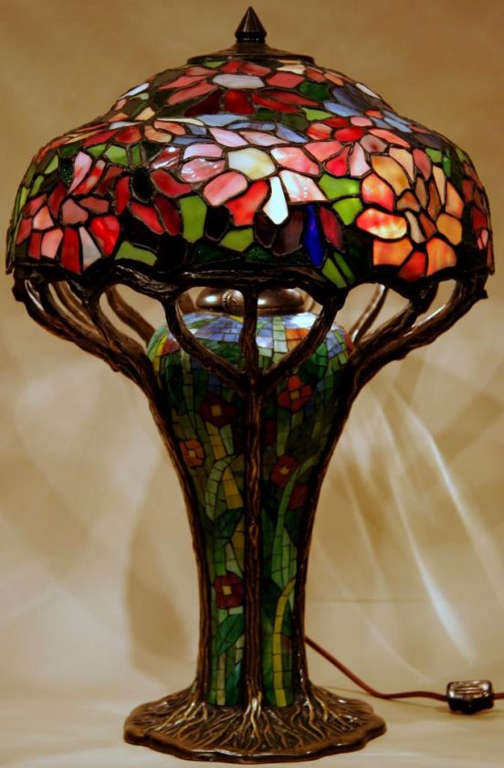 Dale LTD.ED. TIFFANY FLORAL COBWEB LAMP w/Mosaic Base  