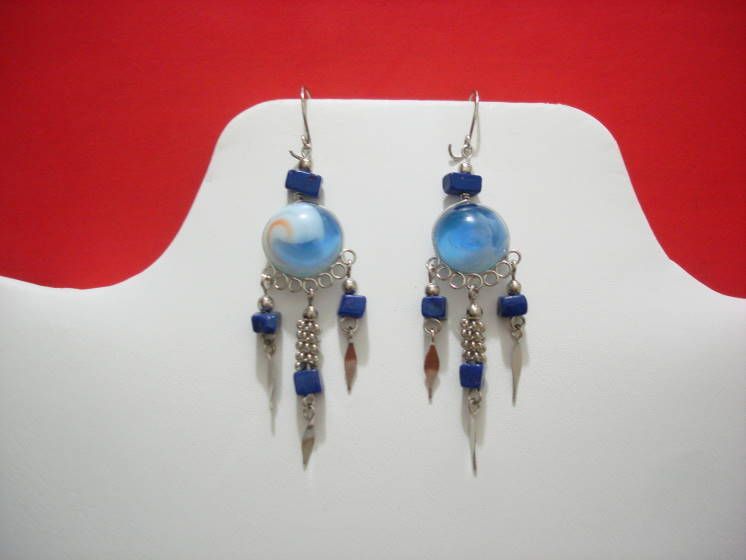 GORGEOUS MURANO STONE PERUVIAN EARRINGS HAND MADE   