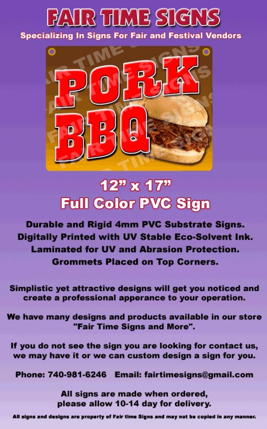 PORK BBQ SIGN   Concession Trailer, Stand, Restaurant  