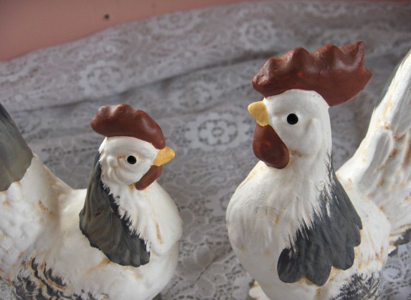 Pair Ceramic Figurines Rooster Hen Midwest Cannon Falls  