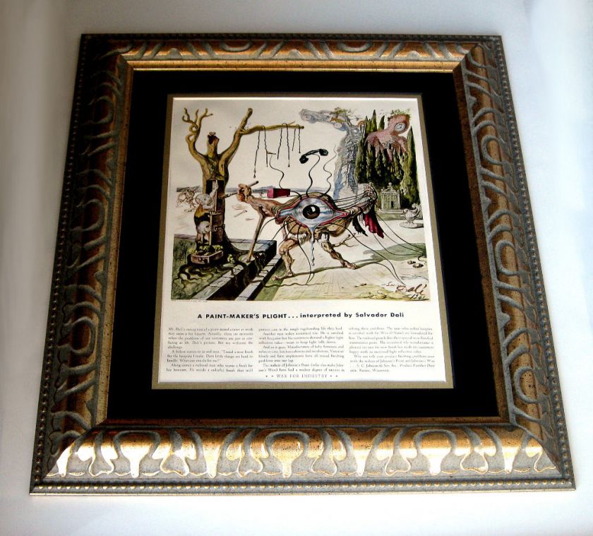 Salvador Dali vintage year 1942 original rare ad eye paints 17x19 gold 