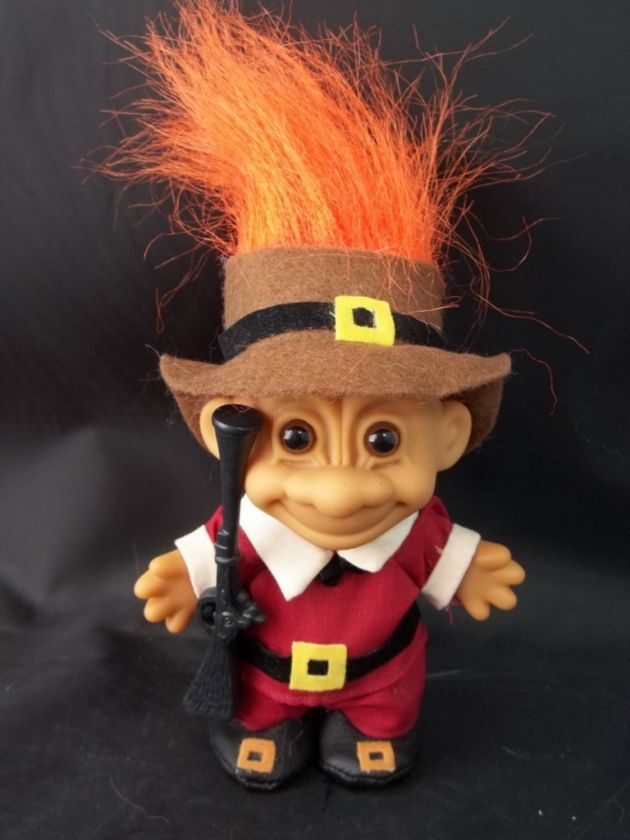 Russ Pilgrim with Gun Troll Doll Orange Hair 7 Tall  