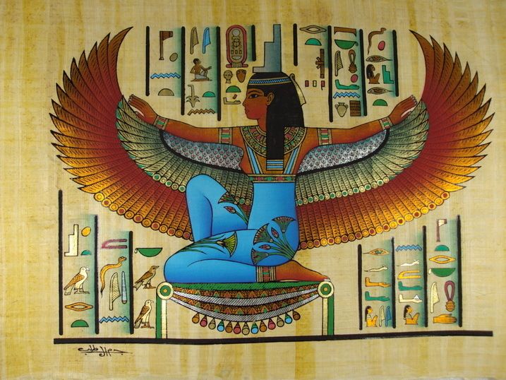 ANCIENT GODDESS ISIS ALPHABET ORIGINAL HAND PAINETD PAPYRUS 12x16 