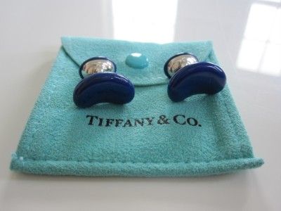 RARE Tiffany & Co. Sterling Silver Elsa Peretti Lapis Bean Cuff Links