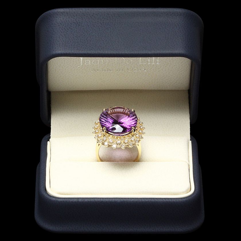 7500 CERTIFIED 14K YELLOW GOLD 17CT AMETHYST 0.75CT DIAMOND RING 