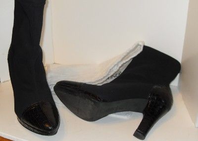 DONALD J PLINER ANKLE BOOTS SHOES SZ   8M BLACK STRETCH FABRIC W/CROC 