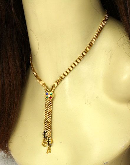 VINTAGE 14K GOLD OLD MINE DIAMONDS GEMS SLIDE NECKLACE  