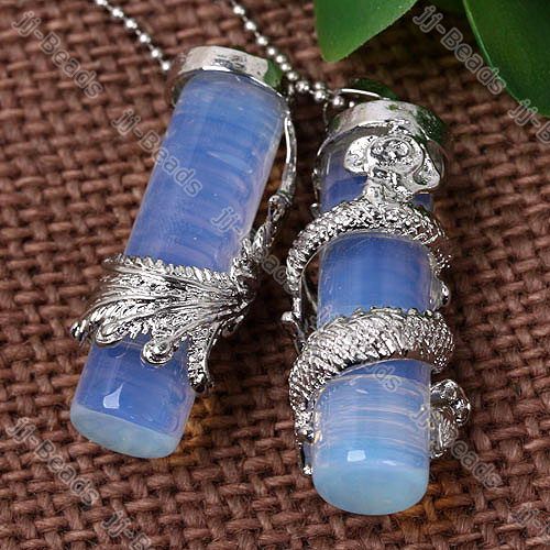 2P Dragon & Phoenix Wrap Opalite Opal Bead Pendant  