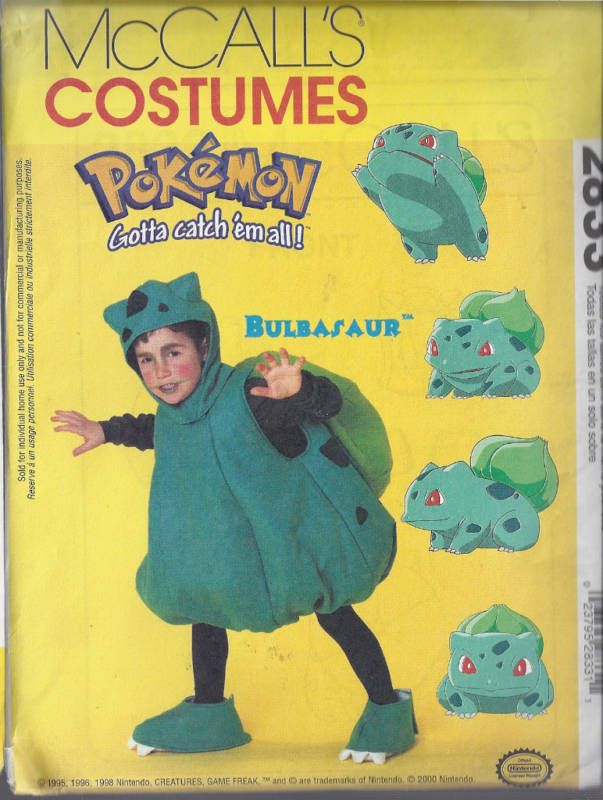 POKEMON COSTUME BULBASAUR MCCALLS P204 SEWING PATTERN  