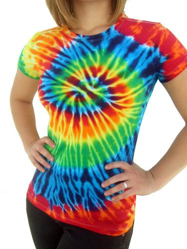 Ladies Tie Dye Rainbow Spiral Fitted T Shirt  