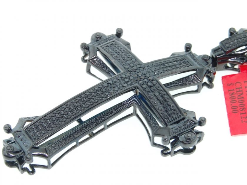 MENS BLACK GOLD FINISH PAVE .55CT BLACK DIAMOND DESIGN CROSS CHARM 