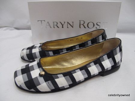 Taryn Rose Black/White Gingham Ballet Flats 37  