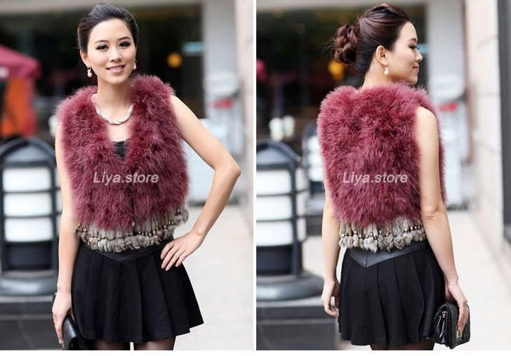 new womens real genuine ostrich fur winter warm fashion vest 4 color 