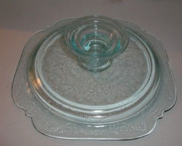 DEPRESSION GLASS MADRID TEAL CAKE STAND  