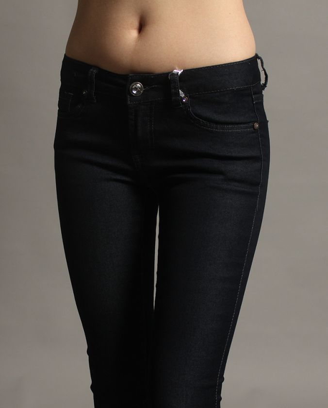 MOGAN CHIC Dazzling Back Pocket Super SKINNY JEANS Embellished Zipper 