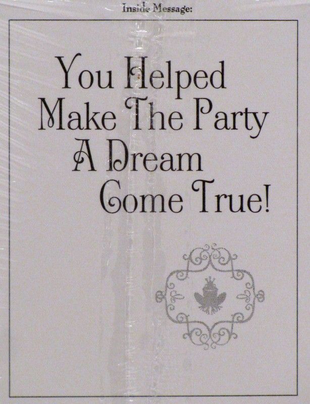   the back of a pack, which depicts the message inside a thank you card