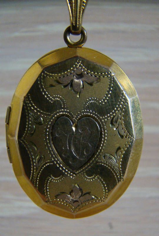 VTG TRI COLOR 12K GF LOCKET PENDANT CHAIN NECKLACE  