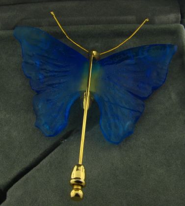 Beautiful Daum Crystal Blue Pate de Verre Butterfly Brooch New in Box 