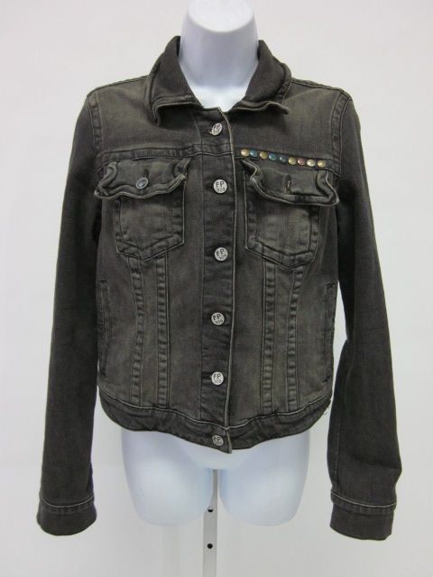 FREE PEOPLE Gray Studded Heart Buttoned Denim Jacket M  