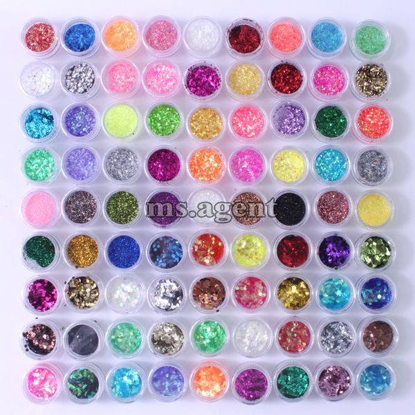 90 pots nail art decoration glitter powder rhombus hexagon striping 