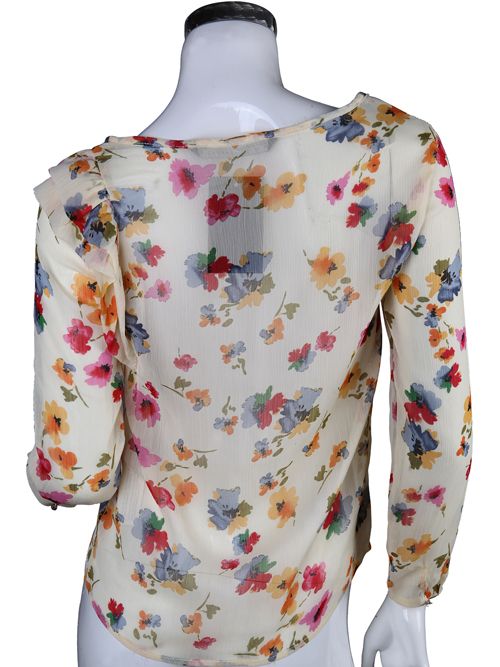 CREW NECK FLORAL PRINT SHIRT WITH SHOULDER FRILL 2273  