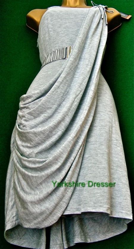 New KAREN MILLEN Grey Jersey Drape DRESS & Belt 10   16  