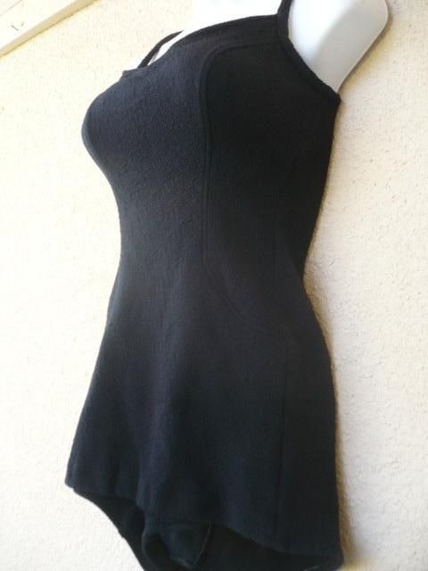 Vintage 1950 60s SWIMSUIT Bombshell Pin Up Plunge Back m/l BLACK 