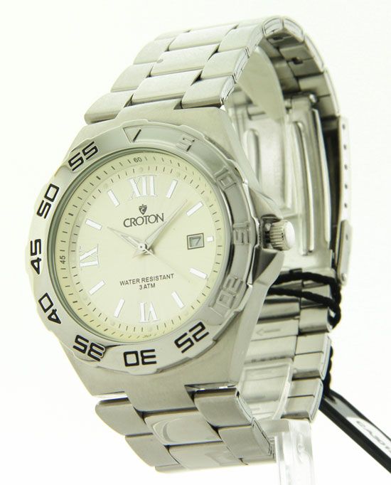 MENS CROTON STEEL DATE 3ATM NEW WATCH CA301217SSPA 754425103890  