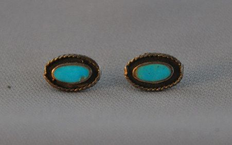 OLD VINTAGE NAVAJO TURQUOISE SILVER CUFFLINKS  