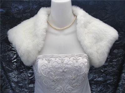 WHITE Faux Fox Fur Bolero Shrug Wrap Cape Bridal XS XL  