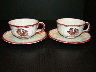 Handpainted Italian Rooster Cup and Saucer Set of 2  