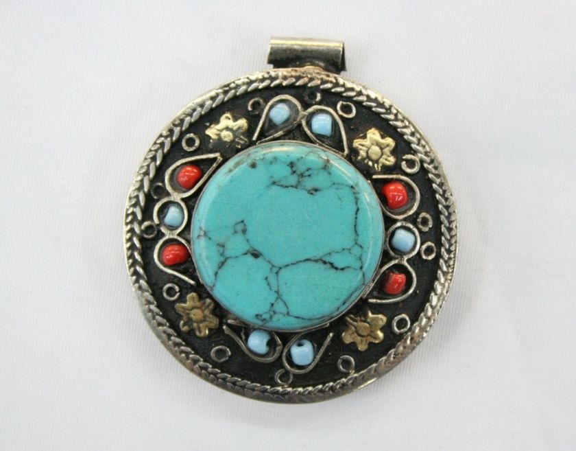 TURKOMAN TURQUOISE CORAL ETHNIC TRIBAL UNIQUE PENDANT  