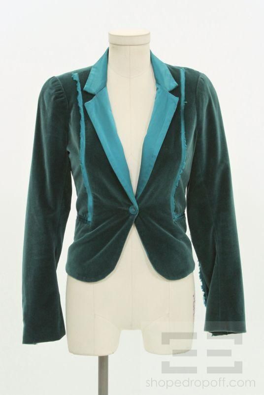 Wyeth by Todd Magill Deep Teal Velvet & Silk Blazer Jacket  