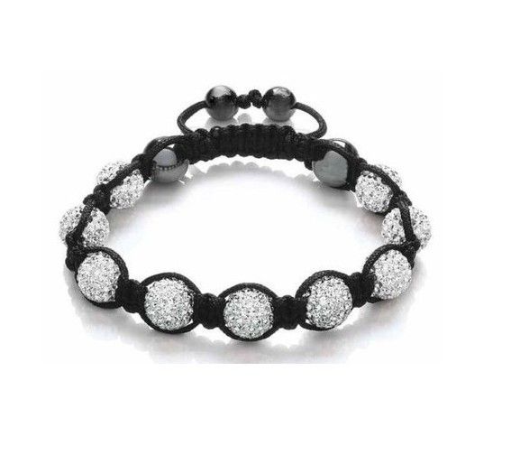 WHITE Shamballa Bracelet 10mm CZ Crystal Pave Disco Ball beads 