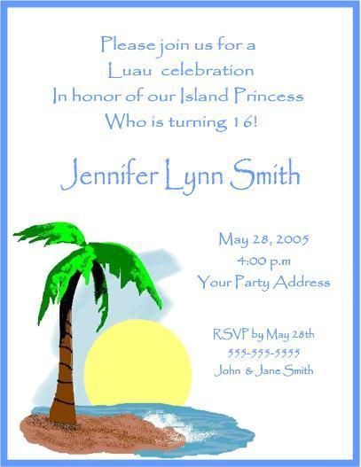 Luau Palm Tree Tropical Birthday Party Invitations Custom  