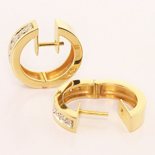   14k Yellow Gold Round Diamond Hinged Huggie Style Earrings  