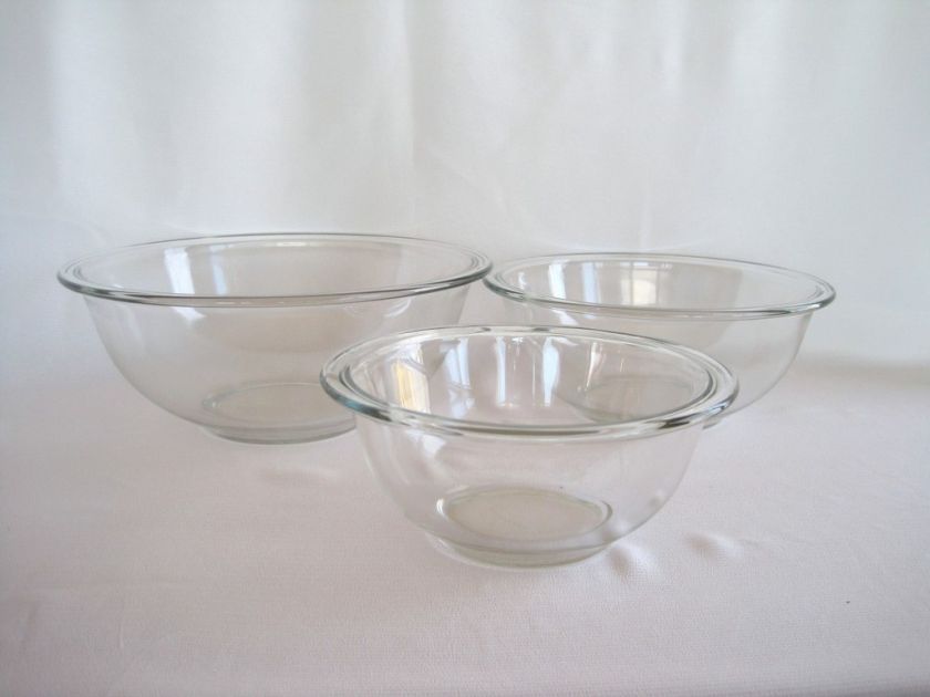 Pyrex Clear Glass Mixing Nesting Bowls (3) USA  