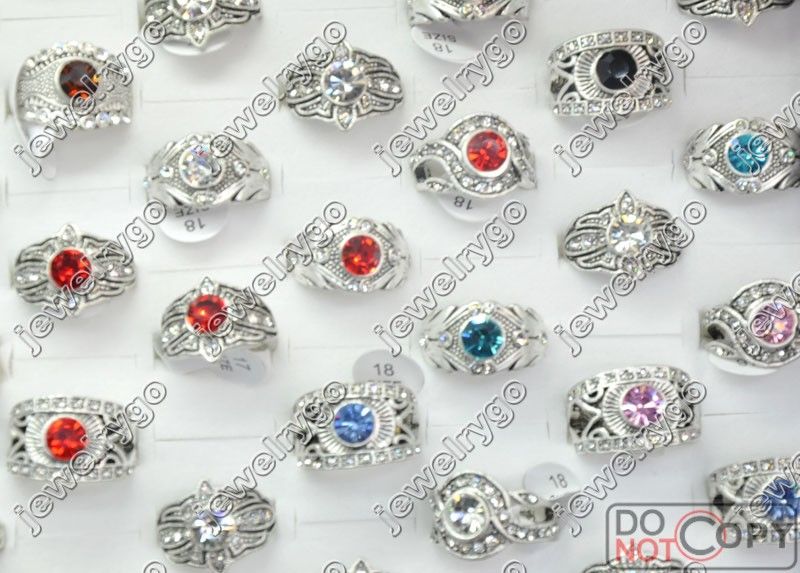 Wholesale lots25 CZ crystal rhinestone platinum p Rings  