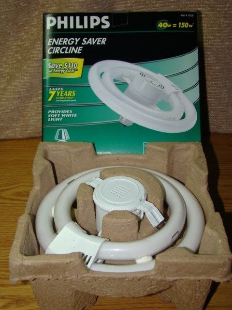 Philips Energy Saver Circline 40W=150W Bulb & Adapter 046677157203 