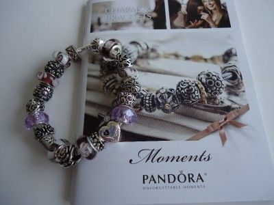 LOT Pandora Catalog and European Style Silver Charm Bracelet. Charm 