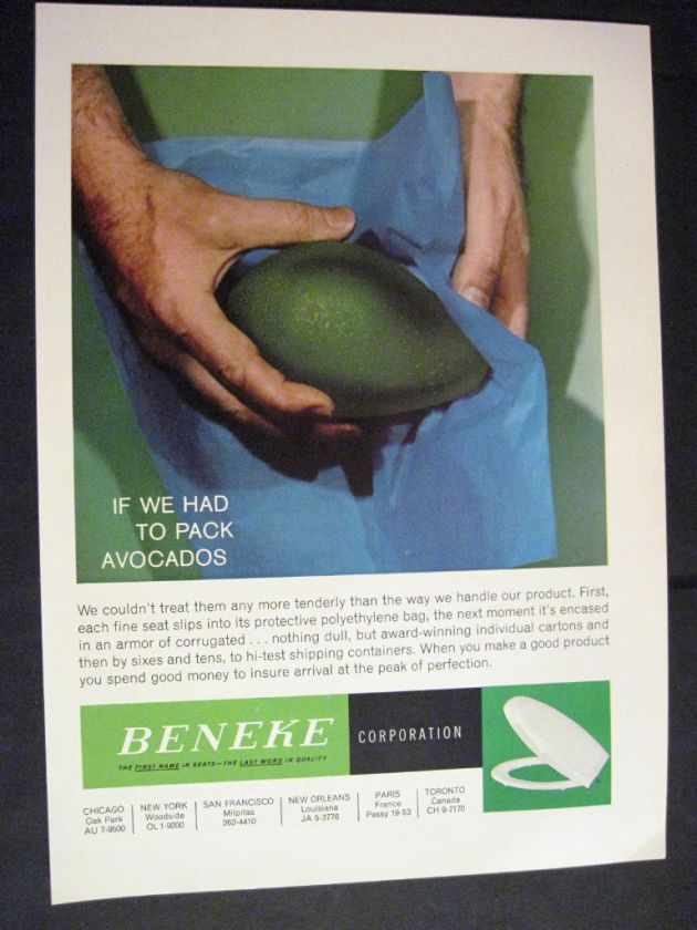 Avocado image for Beneke Corp Toilet Seats 1965 Print Ad  