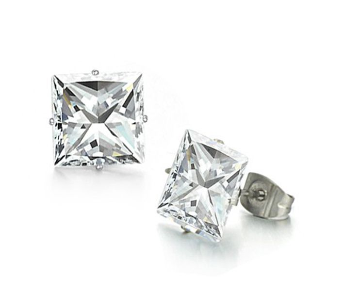 Earrings Princess Cut Cubic Zirconia Stainless Steel Earrings Stud 