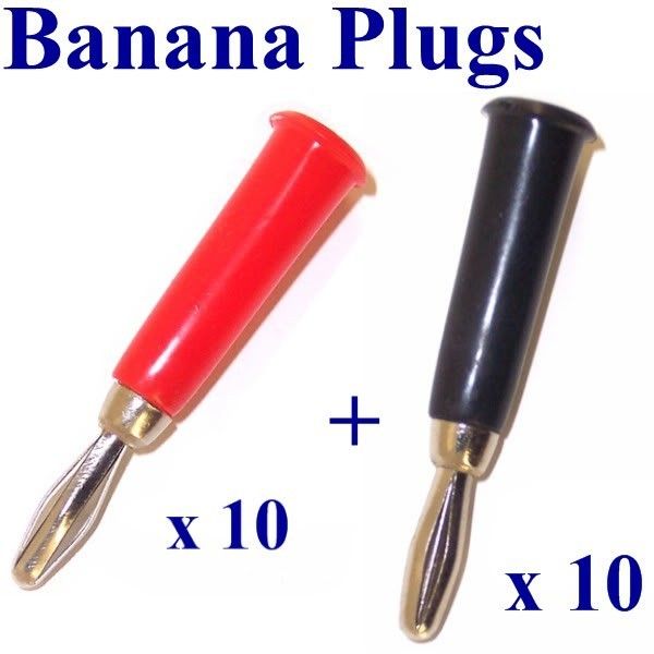 10 RED & 10 BLACK SINGLE BANANA SPEAKER WIRE CLIPS  