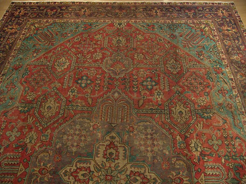 x12.8 Handmade Antique Persian Tabriz Heriz Wool Rug . Beautiful Rug 