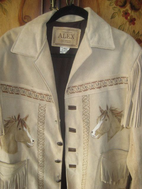 ALEX WESTERN SUEDE FRINGE PAINTED HORSE JACKET, SZ 44 L, LQQK  